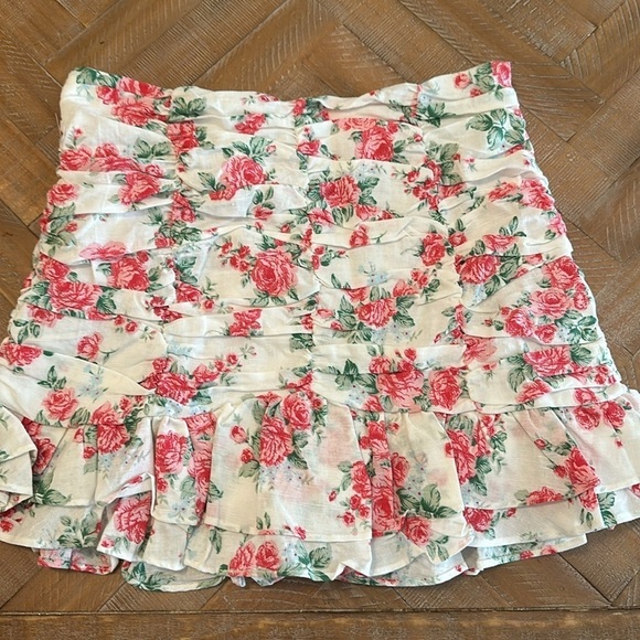 Endless Rose Revolve Linen Ruched Draped Ruffle Hem Mini Skirt - Picture 11 of 16